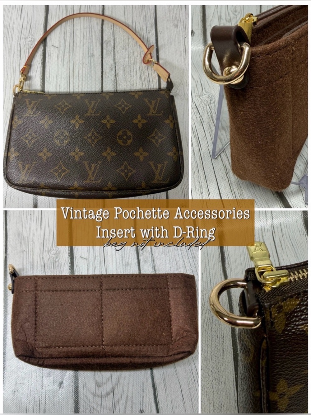 BRAND NEW Vintage Pochette Accessories Felt Insert, Organizer, Shaper w/ D-ring